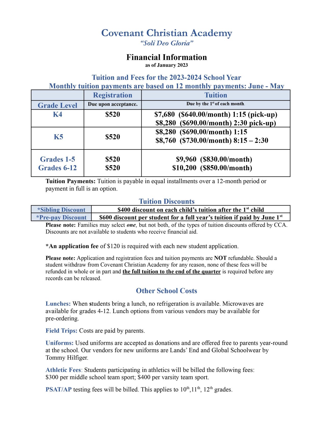 Tuition - Covenant Christian Academy